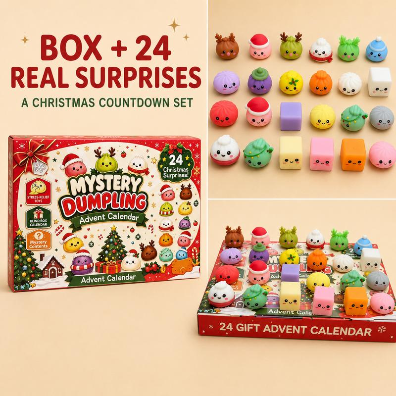 Christmas Advent Calendar 2026, 24 Days Countdown Calendar, Mini Dumpling Squishy Toys with Glitter, Christmas Holiday Gift for Kids