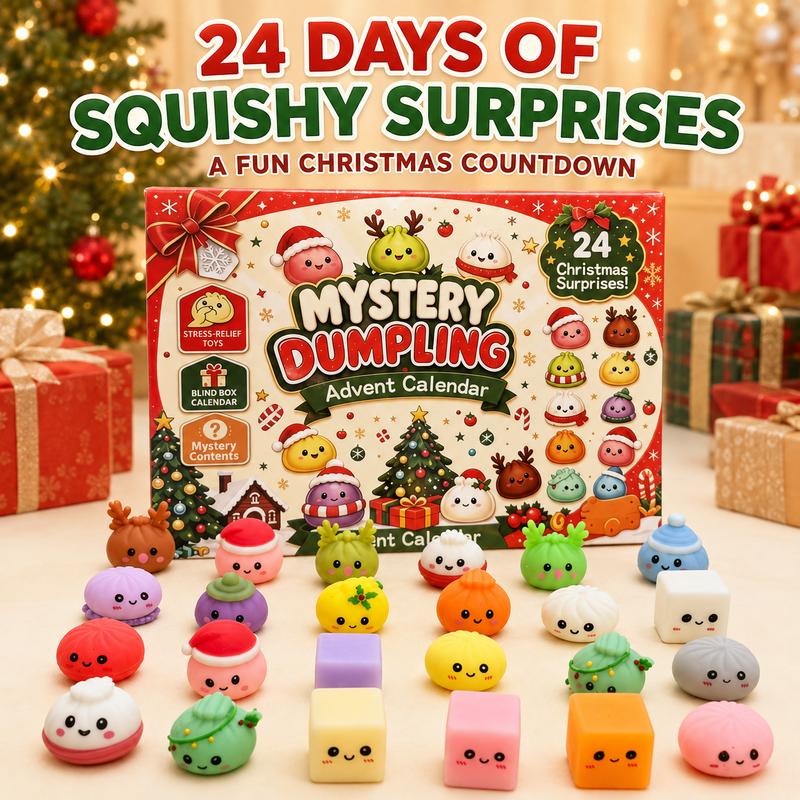 Christmas Advent Calendar 2026, 24 Days Countdown Calendar, Mini Dumpling Squishy Toys with Glitter, Christmas Holiday Gift for Kids