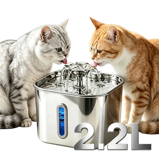 2.2L/74Oz Automatic Cat Water Fountain, Stainless Steel Pet Water Fountain, 5/9 Filters, Ultra-Silent Design, for Dogs and Cats